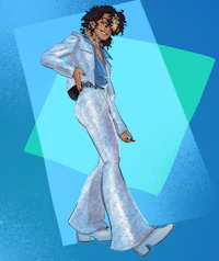 a drawing of a woman in a white outfit