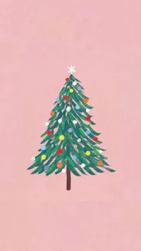 a drawing of a christmas tree on a pink background