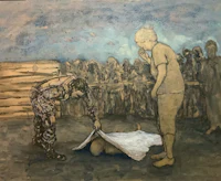 a painting of a man laying on a blanket