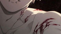 an anime character with blood on his face