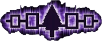 a purple and black logo with a tree in the middle