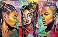 a painting of three black women with dreadlocks