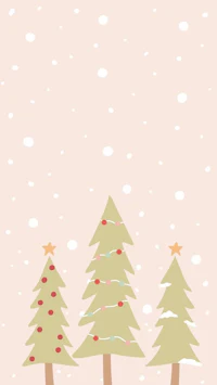 three christmas trees on a pink background