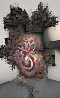 a 3d rendering of a wall with graffiti on it