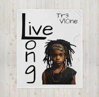 a blanket with a picture of a girl with dreadlocks and the words live long