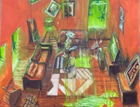 a painting of a man in a living room