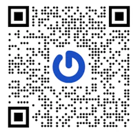 a qr code with a blue button on it