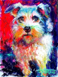a painting of a dog in bright colors