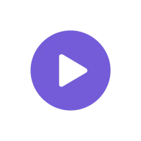 a purple play button on a black background