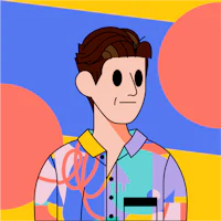a cartoon of a man in a colorful shirt