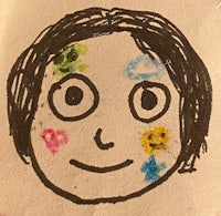 a drawing of a girl with colorful paint on her face