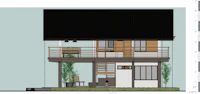 a drawing of a small house with a balcony
