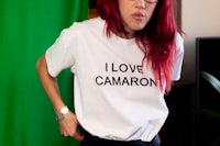a woman wearing a t - shirt that says i love camaron
