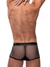 the back of a man wearing a fishnet underwear