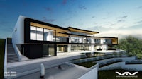 a 3d rendering of a modern house on a hillside