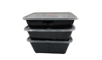 three black plastic containers stacked on top of each other