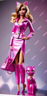 a barbie doll in a pink outfit with a pink cat