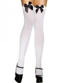 white thigh high stockings with black bows