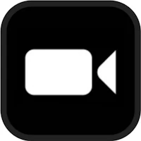 a black and white icon with a video camera icon