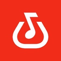 the music note logo on a red background