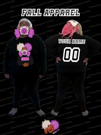 a girl wearing a black sweatshirt with the words fall apparel