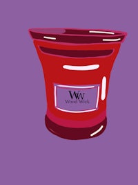 an illustration of a red candle on a purple background