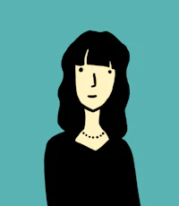 a black and white illustration of a woman with long hair
