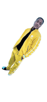a man in a yellow tracksuit posing