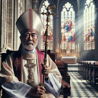 a priest in a church holding a cross