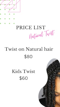 the price list for kids twist on natural hair