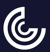 a white logo with the letter c on it