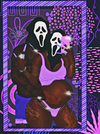 a painting of a pregnant woman with a scream mask on her face