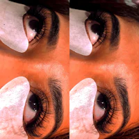 two pictures of a woman with lashes on her eyes