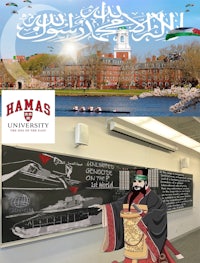 a chalkboard with a picture of hamas university and an arabic sign