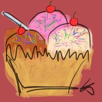 a drawing of an ice cream in a basket