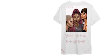 a white t - shirt with two women on it