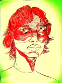 a drawing of a woman with red hair