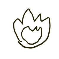 a drawing of a flame on a black background