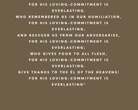 a brown background with a quote that says, for his loving commitment is who remembered in our everlasting humiliation