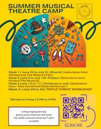 a flyer for the summer musical theatre camp