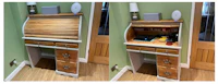 two pictures of a desk with drawers and a drawer