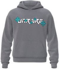 a gray hoodie with a blue and white design on it