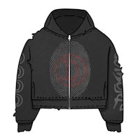 a black hoodie with a fingerprint on it