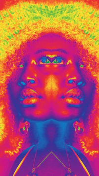 an image of a woman with colorful hair