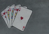 four playing cards painted on a wall