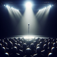 a microphone in front of a crowd of people