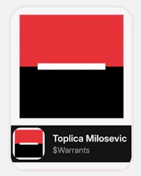 a black and red sticker with the words topica miloevic warrants