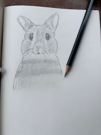 a drawing of a rabbit with a pencil next to it