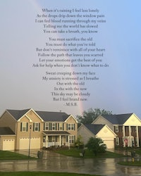 a rainbow over a house with a poem on it