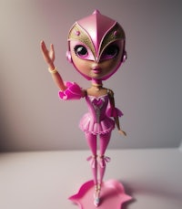 a pink doll with a pink dress and wings